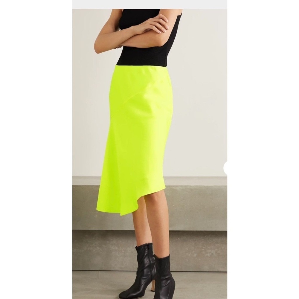 HELMUT LANG | LUXURY ASYMMETRIC WO GRUNGE/MODERN SATIN SKIRT NEON YELLOW | SIZE0 - Picture 6 of 12